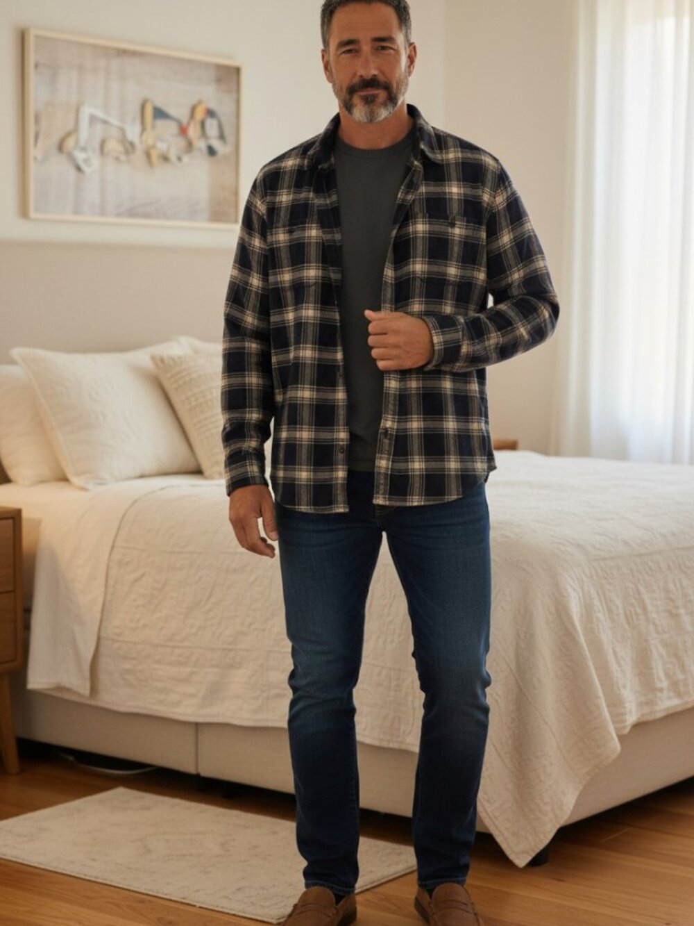 Gap, black plaid flannel cotton overshirt, vintage Y2K, mens L